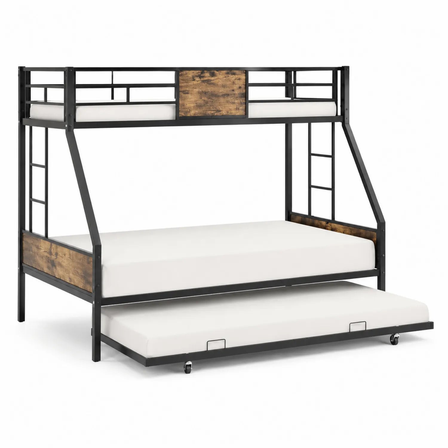 Letto a castello in metallo e legno con letto estraibile