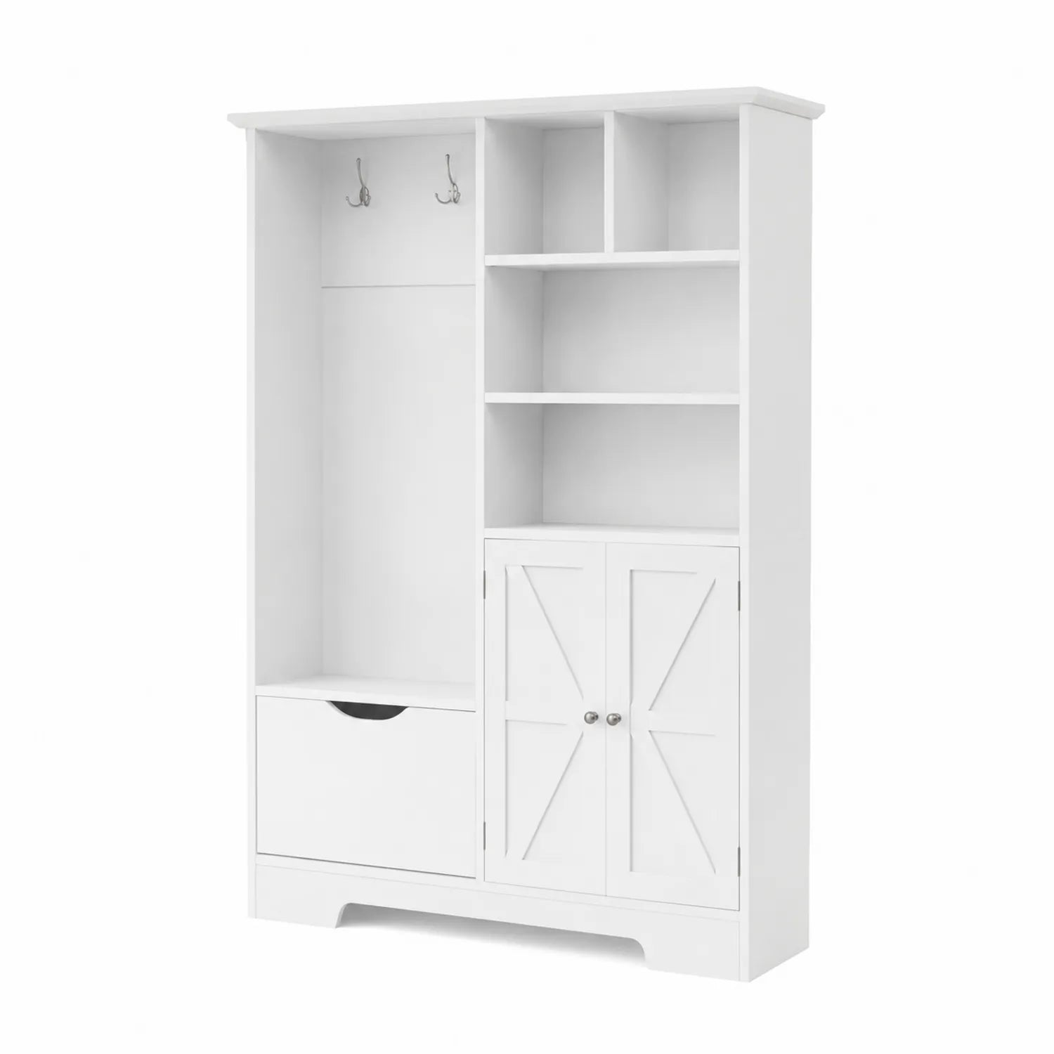 Appendiabiti con Ganci e Scaffali in Legno Bianco
