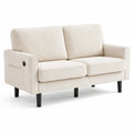 Divano a 2 posti in tessuto poliestere beige con gambe in legno