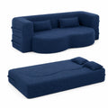 Divano letto convertibile in tessuto bouclé blu con cuscini