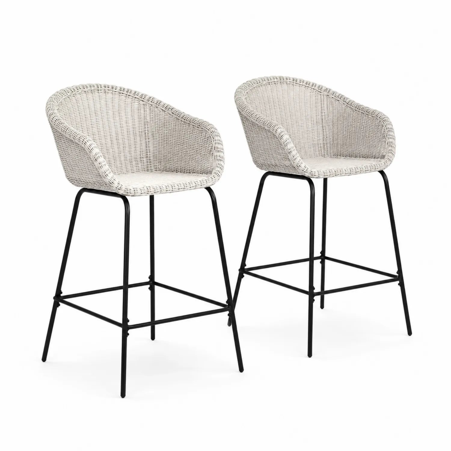 Set di 2 sgabelli da bar in rattan con struttura in metallo
