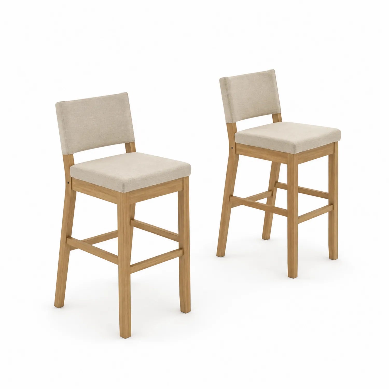 Set di 2 sgabelli da bar in legno con seduta in tessuto beige