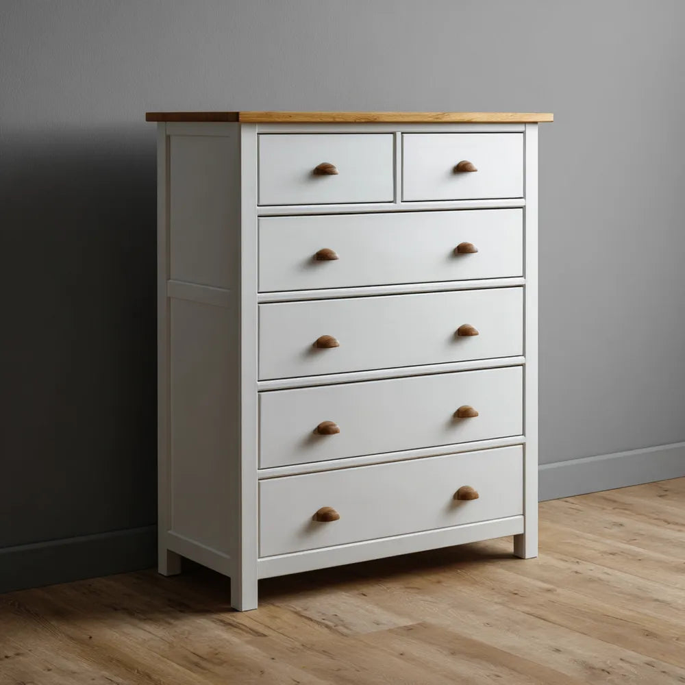 Chest of Drawers 80x40x120 cm - White/Wood - Classic Design