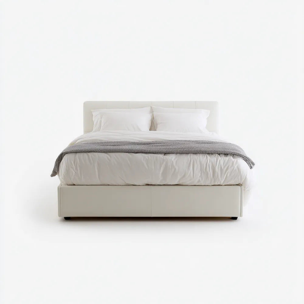 Double Bed Upholstered Faux Leather 200x150x114 cm - White - Contemporary Design