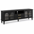 Mobile Porta TV in MDF Nero con Vetro Striato e Maniglie in Metallo 180x40x55 cm