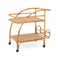 Carrello da servizio in bambù e rattan con ruote