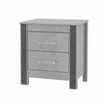 Comodino rettangolare 2 cassetti legno composito Grigio con dettagli Neri 55x40x35 cm