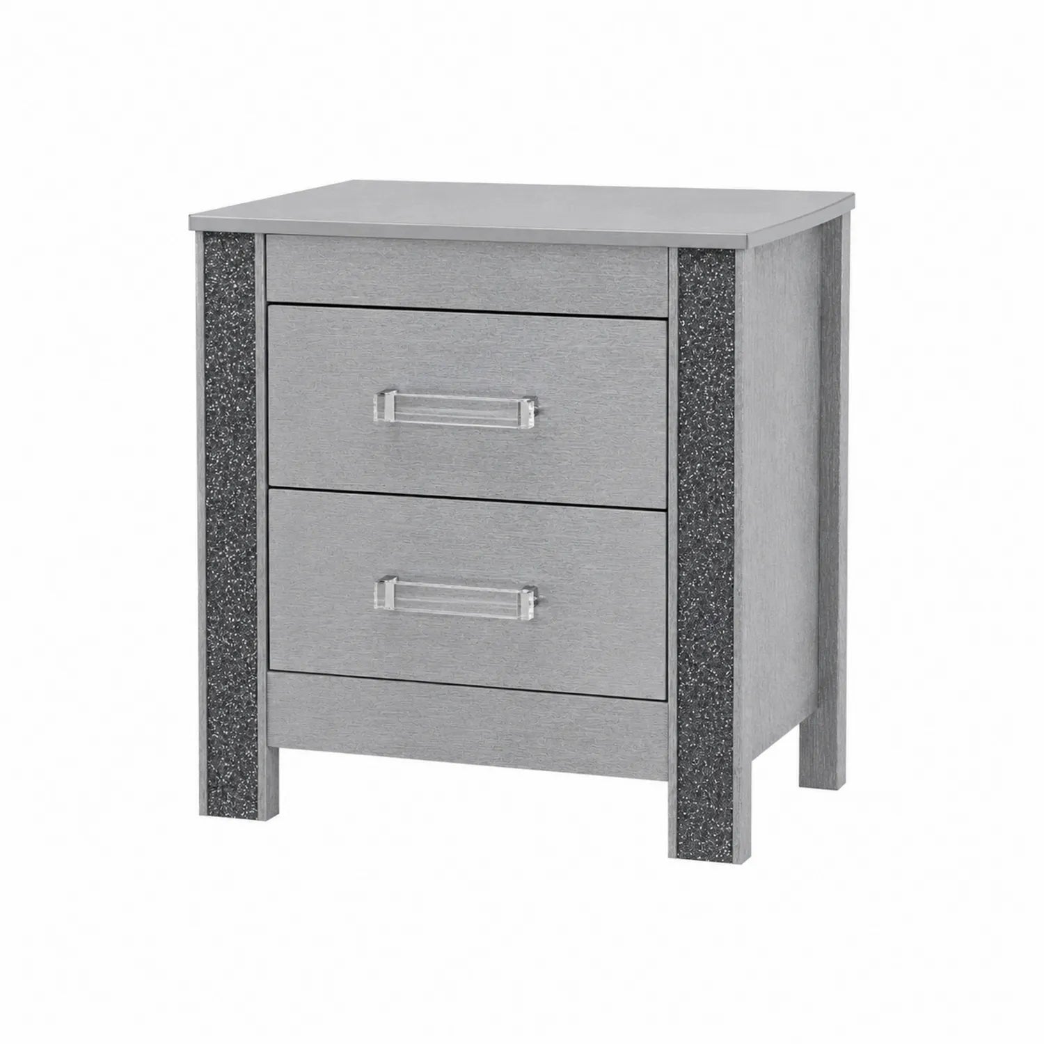 Comodino rettangolare 2 cassetti legno composito Grigio con dettagli Neri 55x40x35 cm
