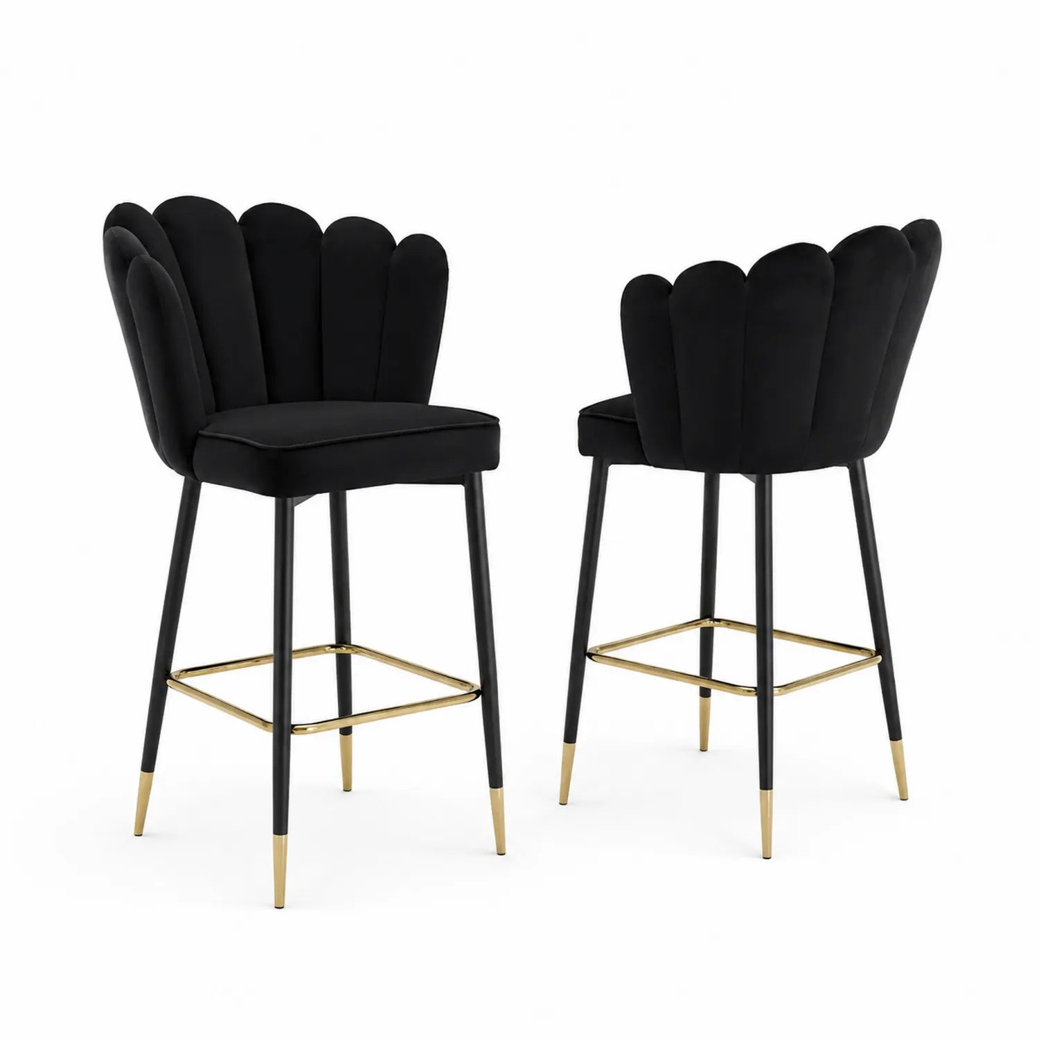 Set di 2 sgabelli da bar in velluto nero con gambe in metallo dorato