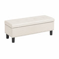Panca contenitore rettangolare in pelle sintetica beige con struttura in legno