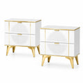 Set di 2 Comodini in MDF e Metallo Bianco e Oro