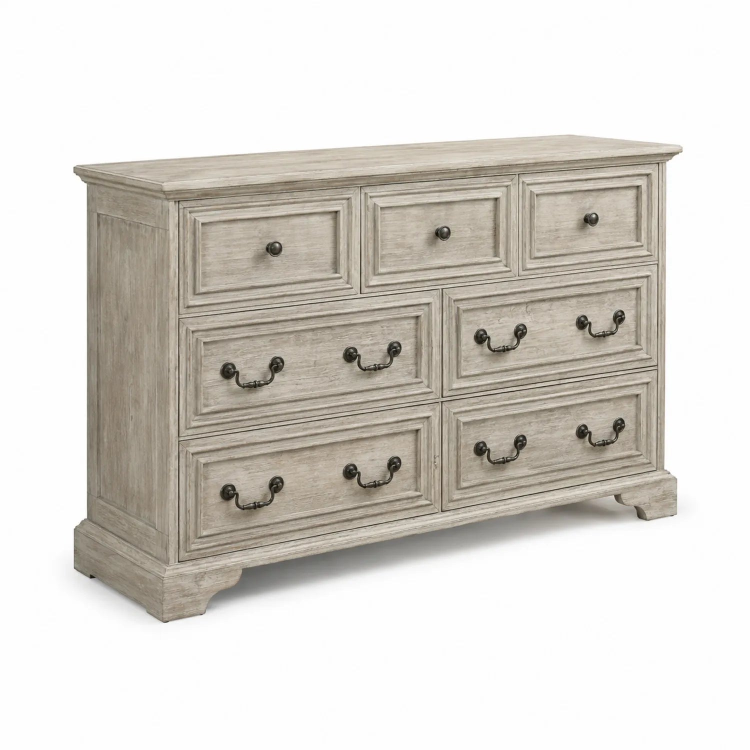 Cassettiera in Legno Massello con 7 Cassetti Grigio Chiaro