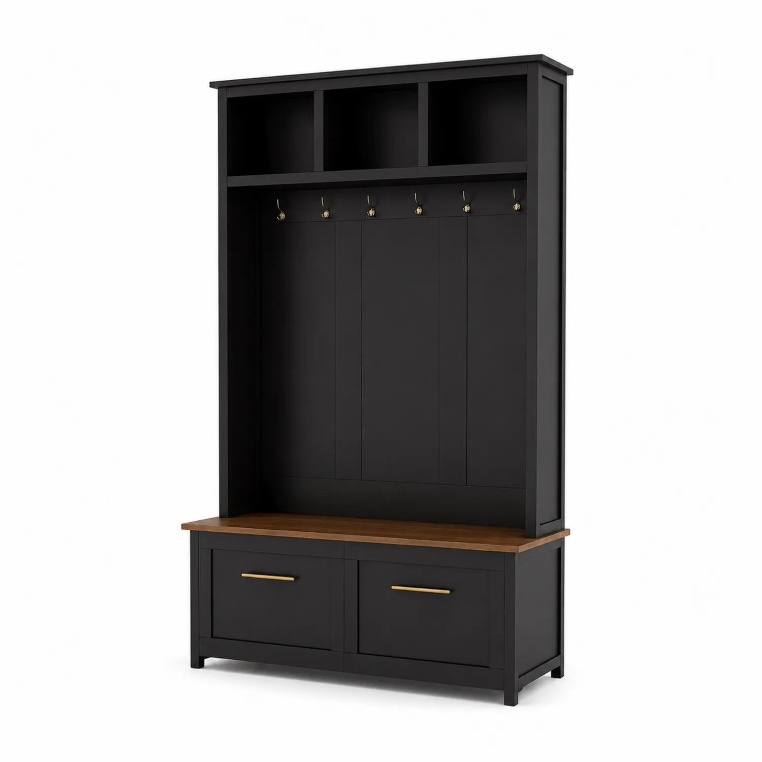 Appendiabiti in Legno MDF Nero con Ganci e Panca