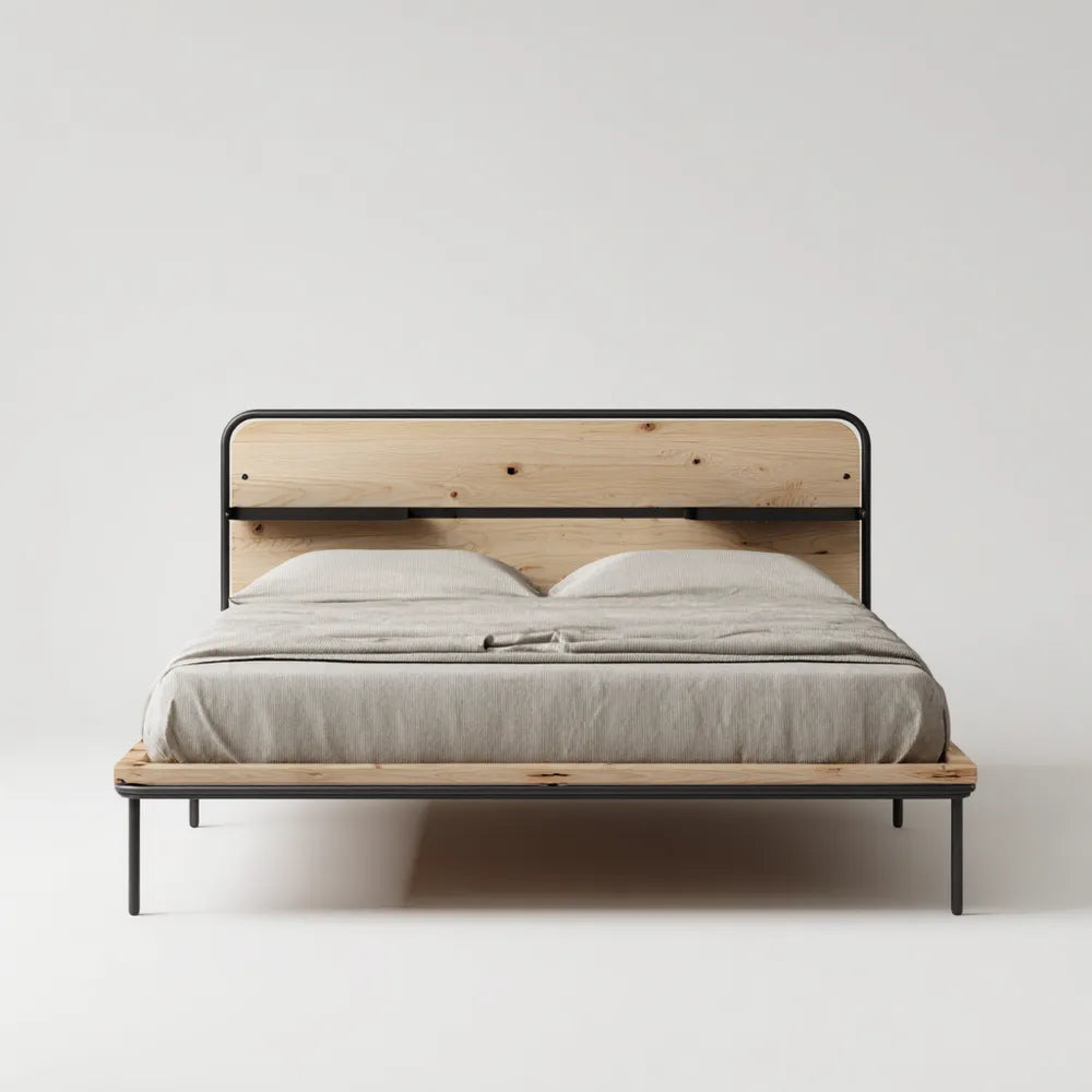 Double Bed Wooden Frame 200x150x90 cm – Natural Finish – Modern Style