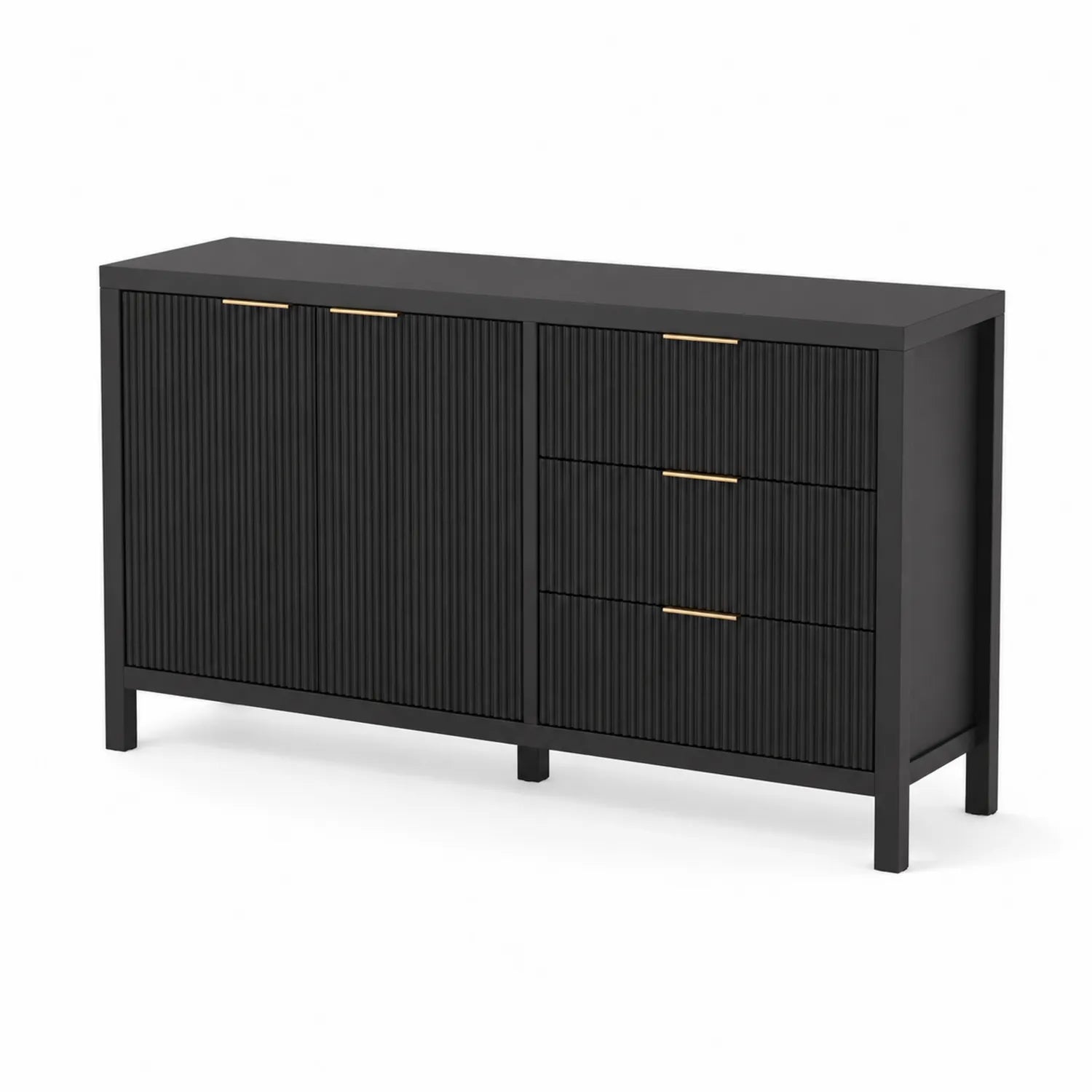 Credenza in Legno MDF con Ante e Cassetti Neri