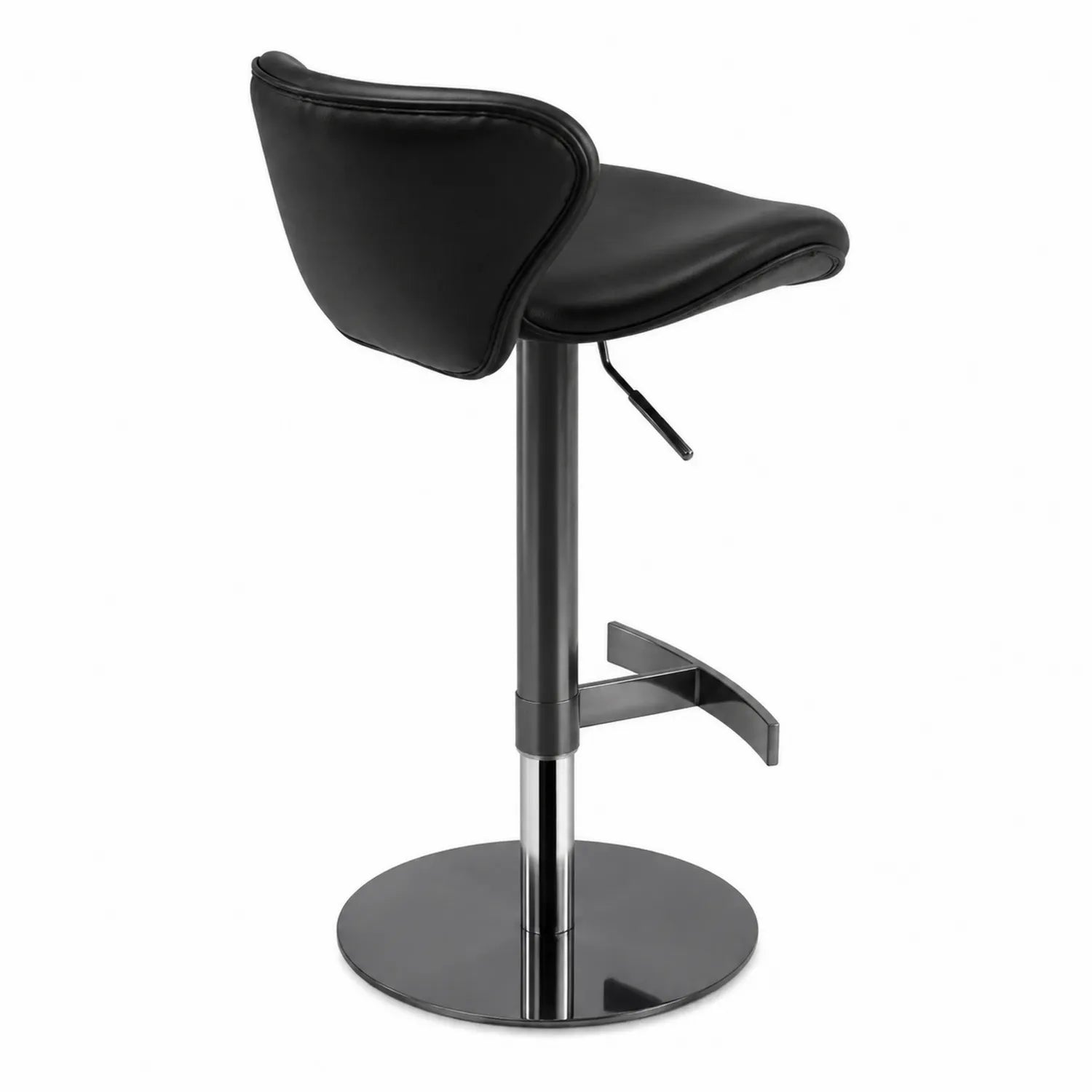 Sgabello da bar in pelle nera con base in acciaio cromato