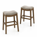 Sgabelli da bar in legno e lino beige set di 2