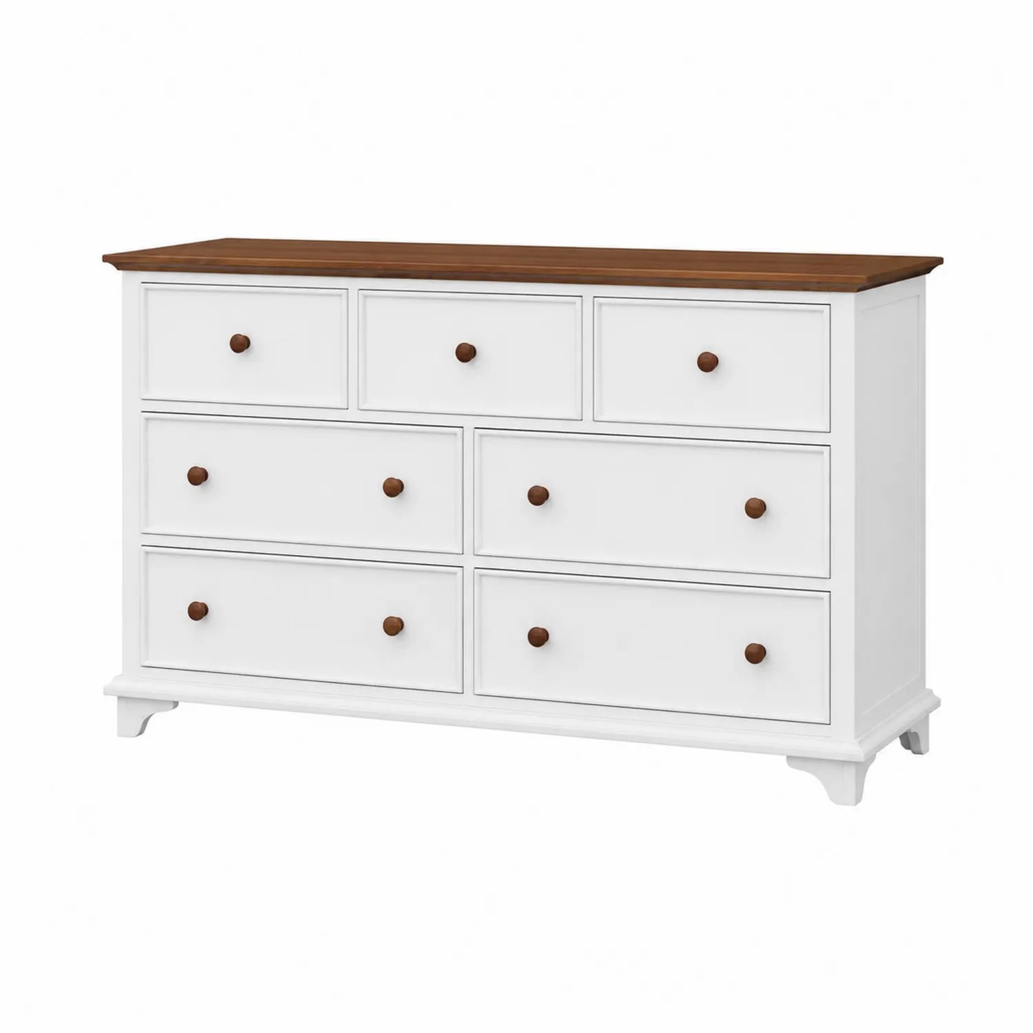 Cassettiera con 7 Cassetti in Legno Bianco e Marrone