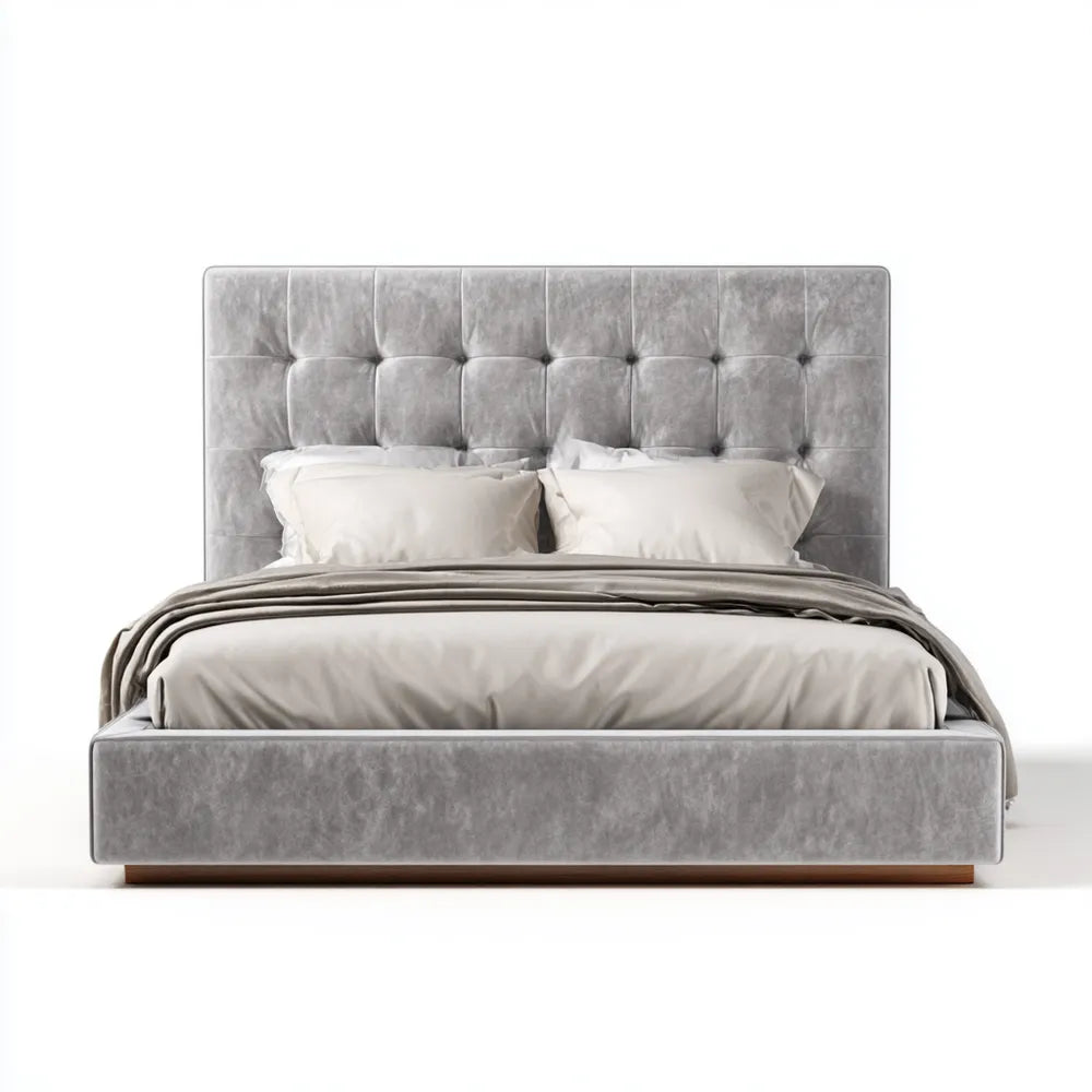 Upholstered Double Bed Velvet 200x160x120 cm - Gray - Modern Design