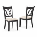 Set di 2 sedie in legno con seduta in lino color Nero/Beige