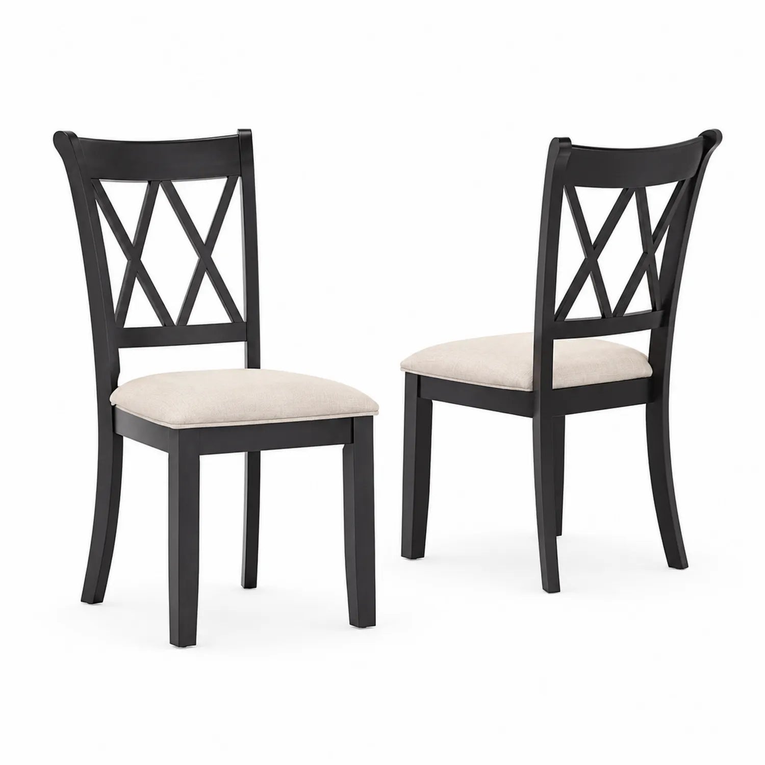 Set di 2 sedie in legno con seduta in lino color Nero/Beige