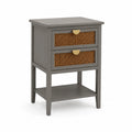 Comodino in Legno Grigio con Cassetti in Rattan