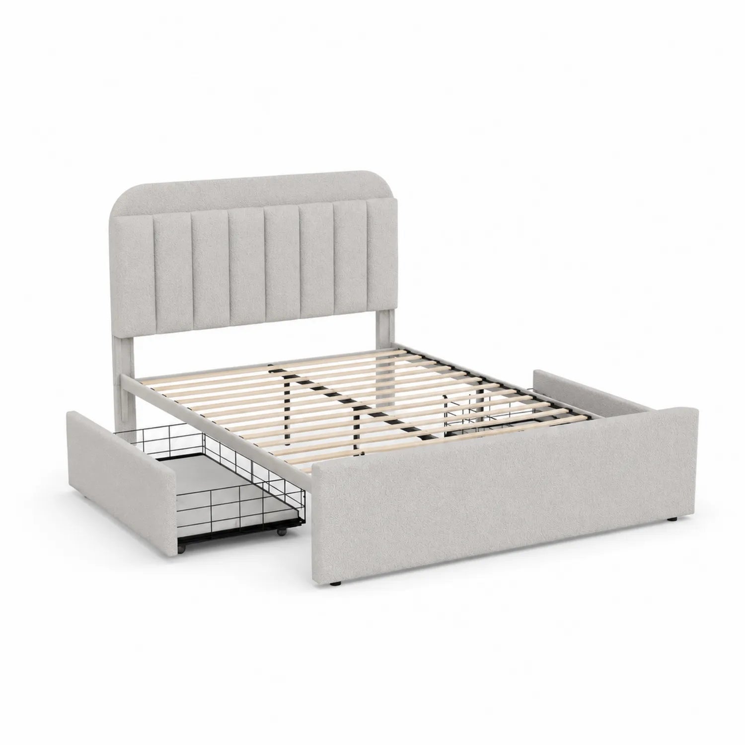 Letto matrimoniale con testiera imbottita e cassetti in tessuto Grigio