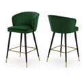 Set di 2 sgabelli da bar in velluto verde, gambe metallo