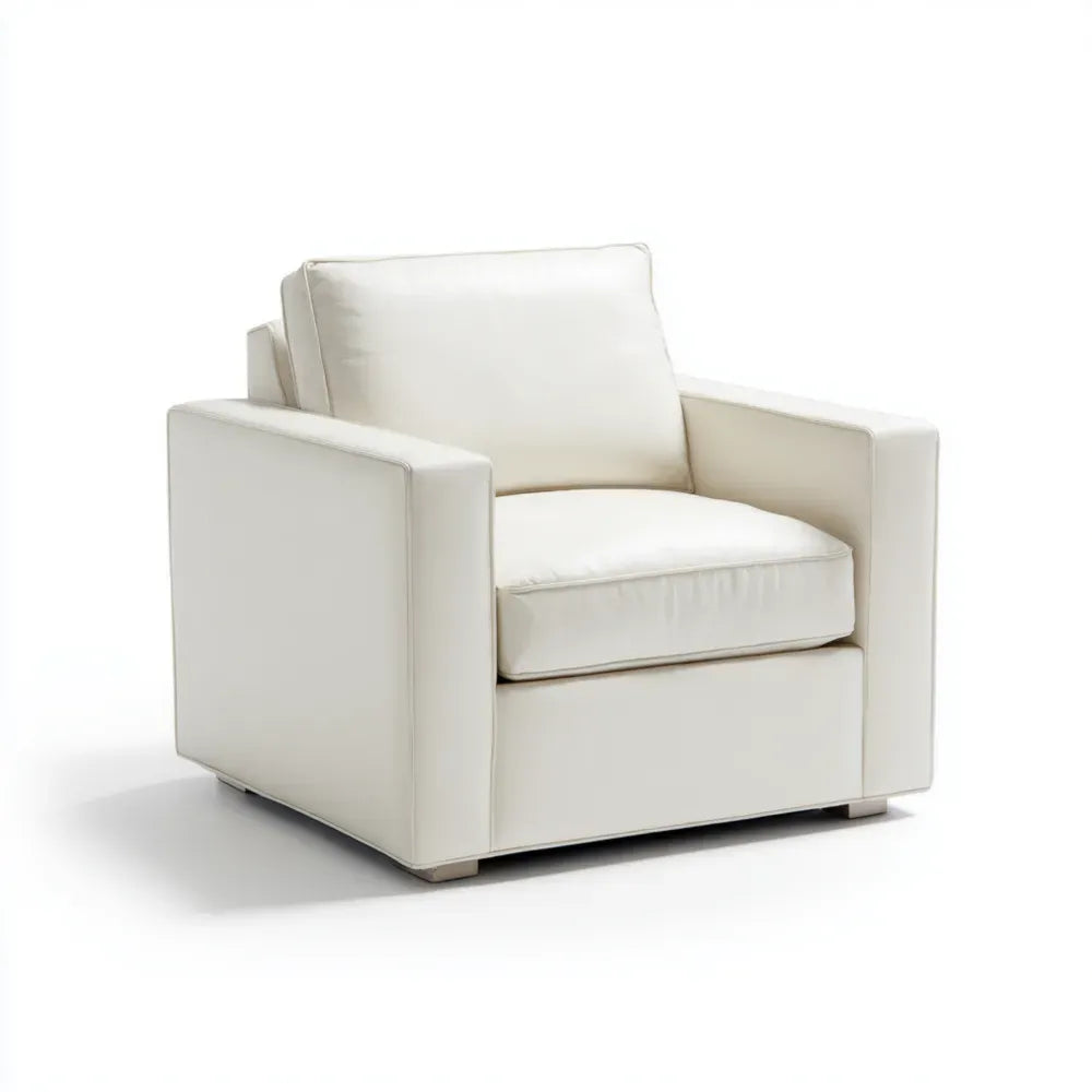 Armchair Leather Upholstery 85x85x90 cm - Cream - Contemporary Design