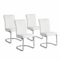 Set di 4 Sedie in Pelle Sintetica Bianca con Struttura in Metallo Cromato