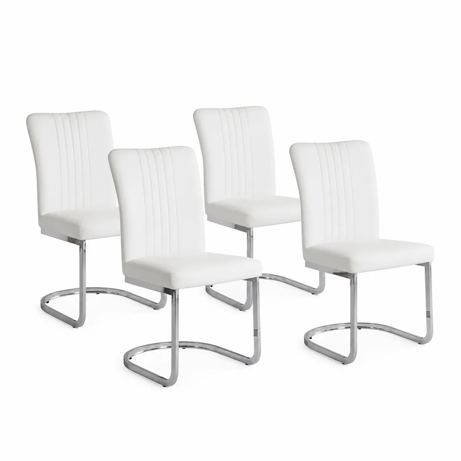 Set di 4 Sedie in Pelle Sintetica Bianca con Struttura in Metallo Cromato