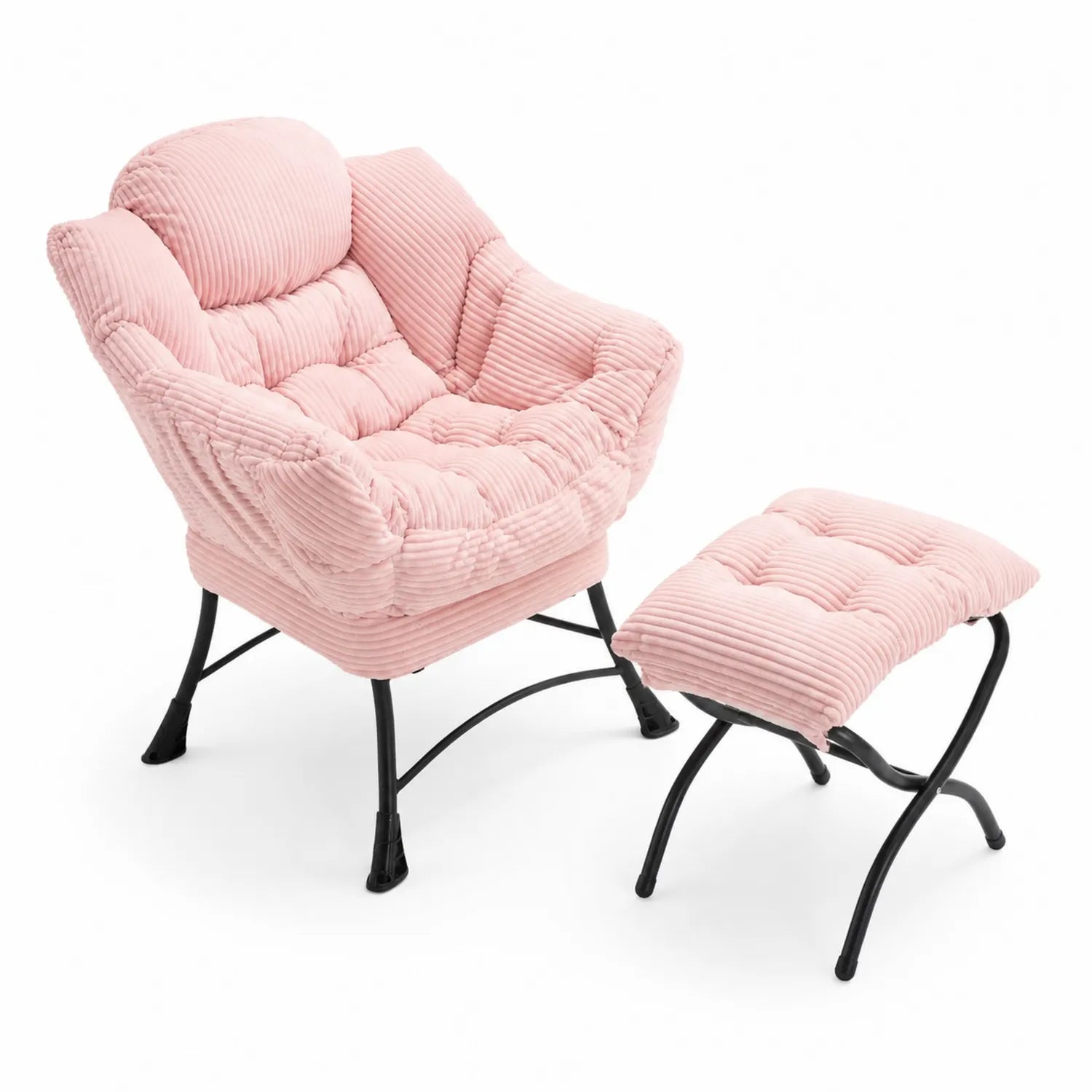 Set Poltrona e Pouf in Velluto a Coste Rosa