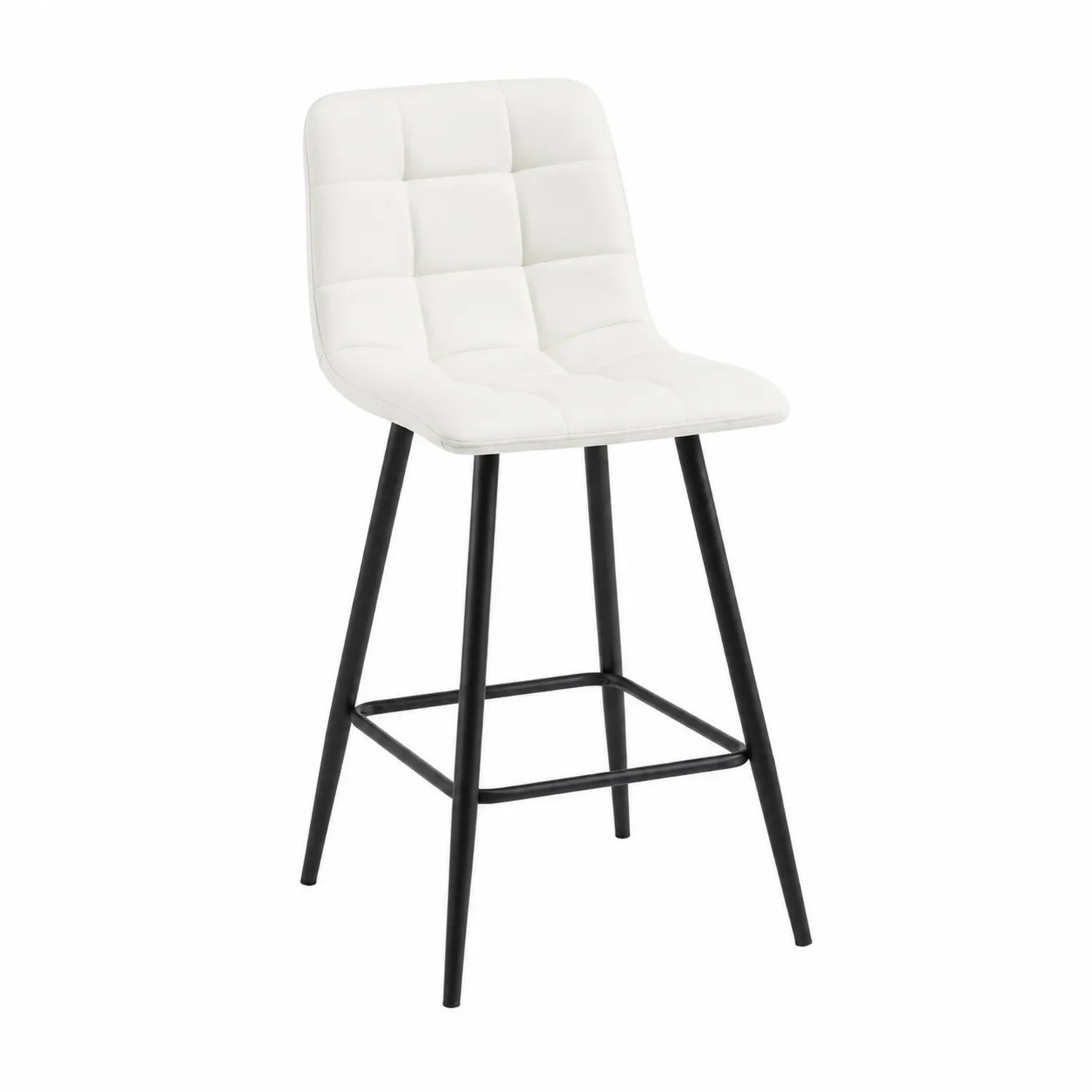 Sgabello in Pelle Sintetica Bianco con Struttura in Metallo Nero