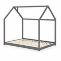 Letto a forma di casa in metallo e legno 90x200 cm Grigio