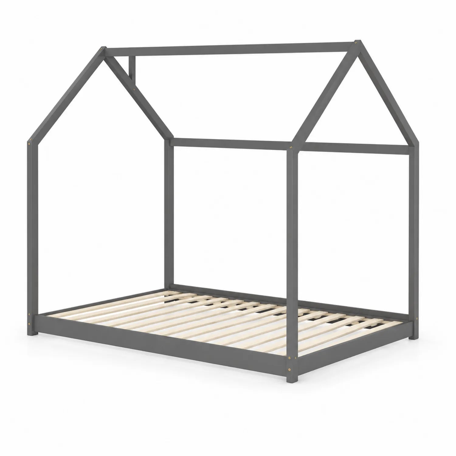Letto a forma di casa in metallo e legno 90x200 cm Grigio