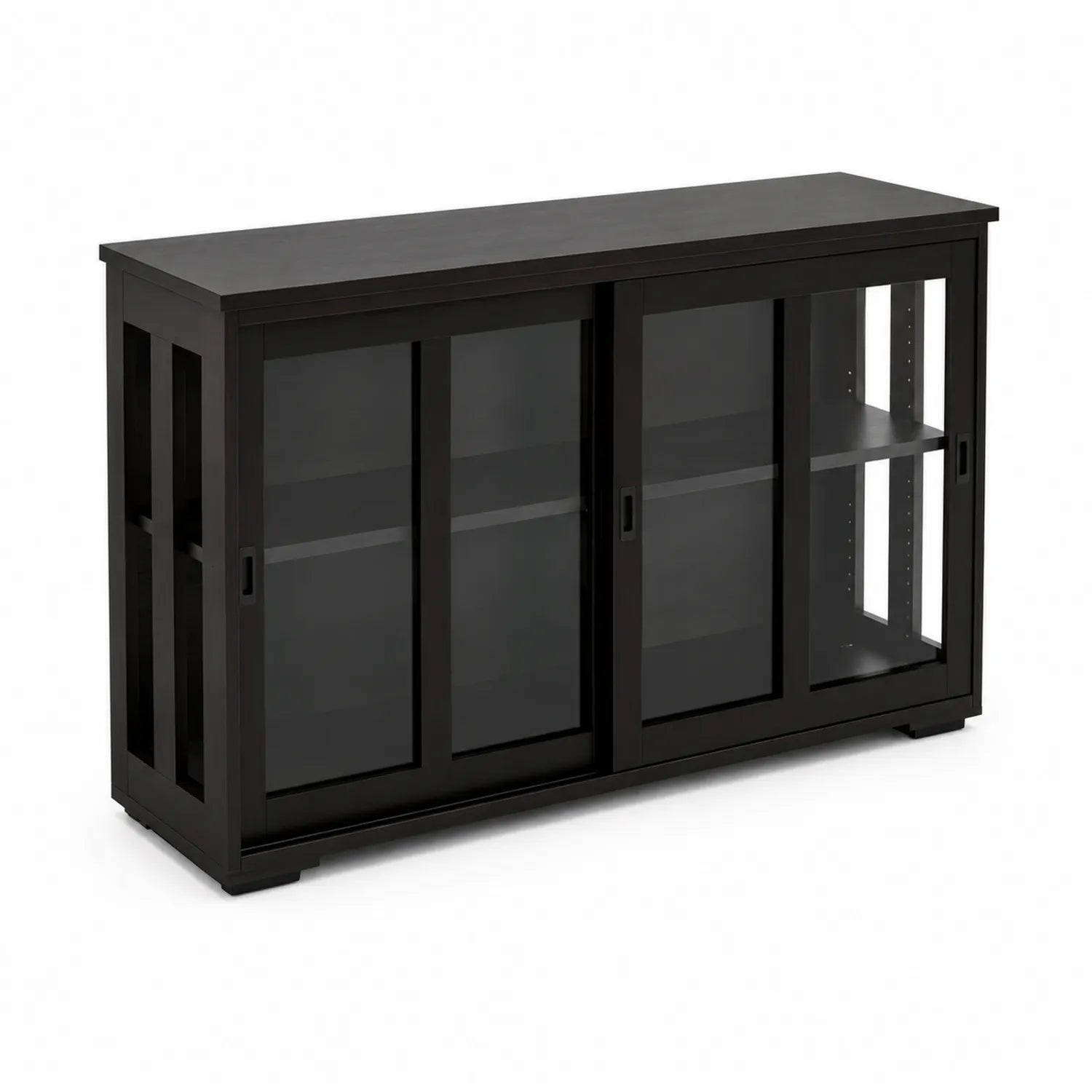 Credenza in legno e vetro temperato nera