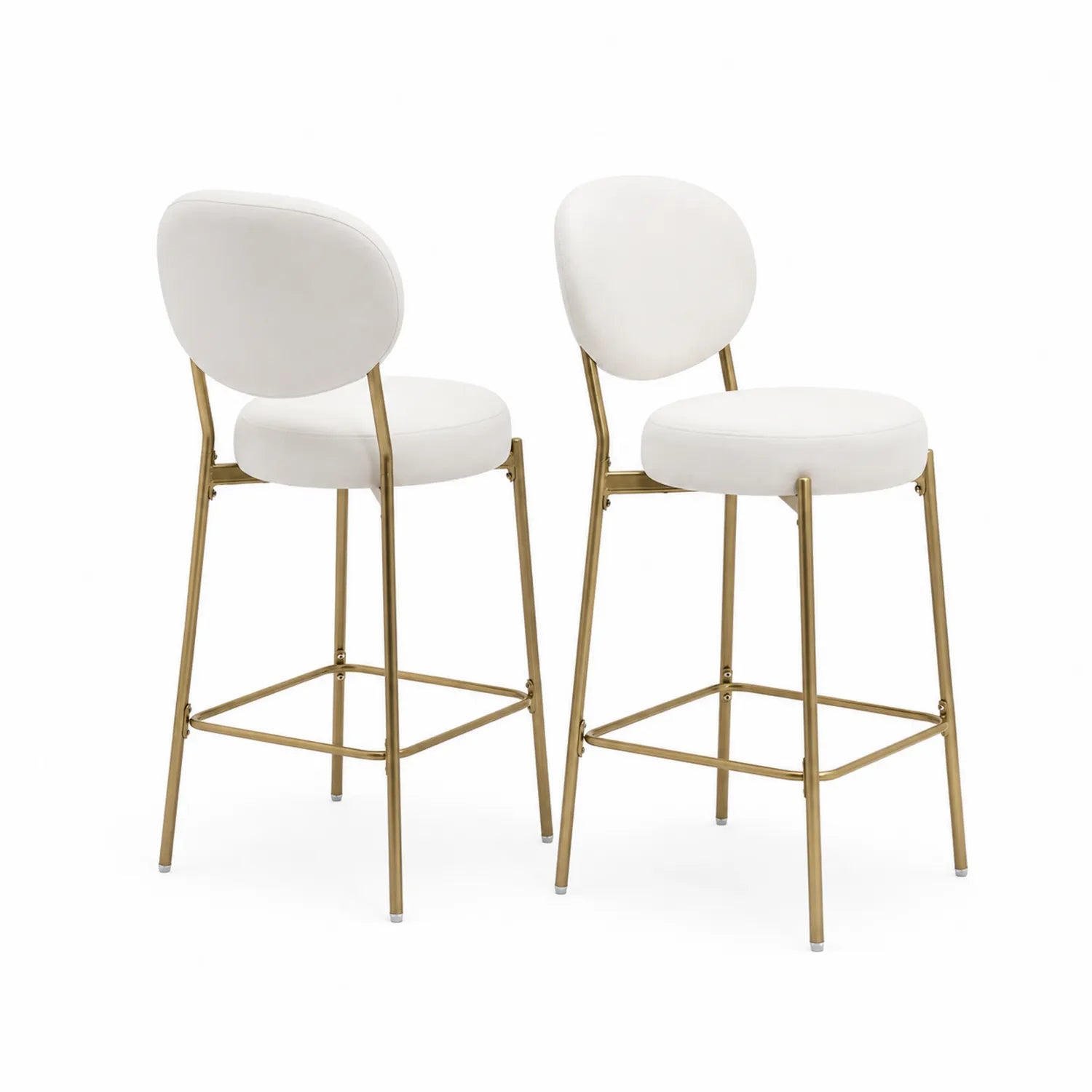 Set di 2 Sgabelli da Bar in Pelle Sintetica Bianca con Struttura in Metallo Dorato