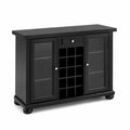 Credenza in Legno con Ante in Vetro e Portabottiglie Nera