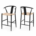 Set di 2 Sgabelli da Bar in Metallo e Rattan
