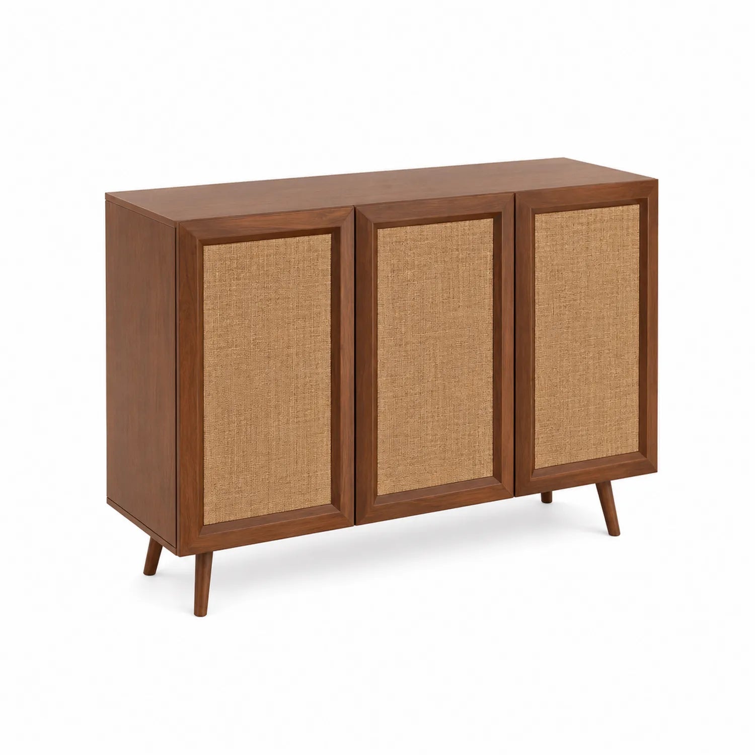 Credenza in legno massello con ante in rattan, 120x40x80 cm, Marrone chiaro