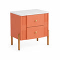 Comodino con 2 cassetti in legno e metallo arancione con piano bianco