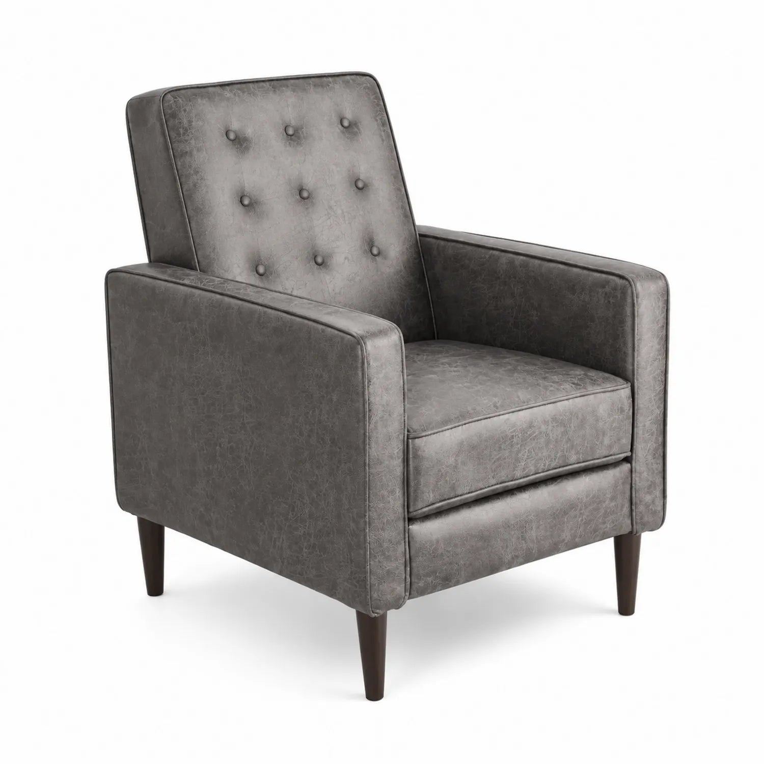Poltrona in Pelle Sintetica Grigio con Gambe in Legno