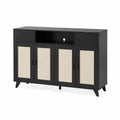 Credenza in Legno e Tessuto Nero e Beige con 4 Ante e 2 Cassetti