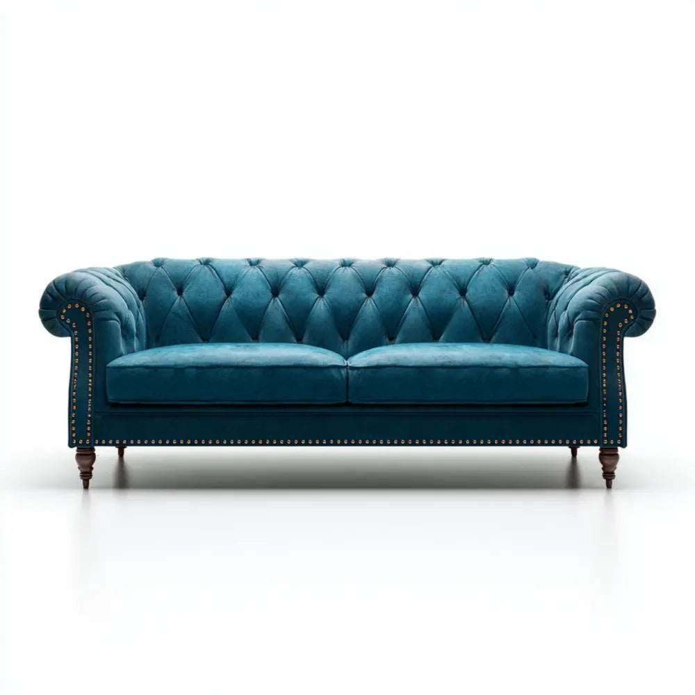 Chesterfield Sofa Velvet Upholstery 210x85x75 cm – Teal – Classic Design