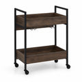 Carrello a 2 livelli in metallo nero e legno marrone con rotelle