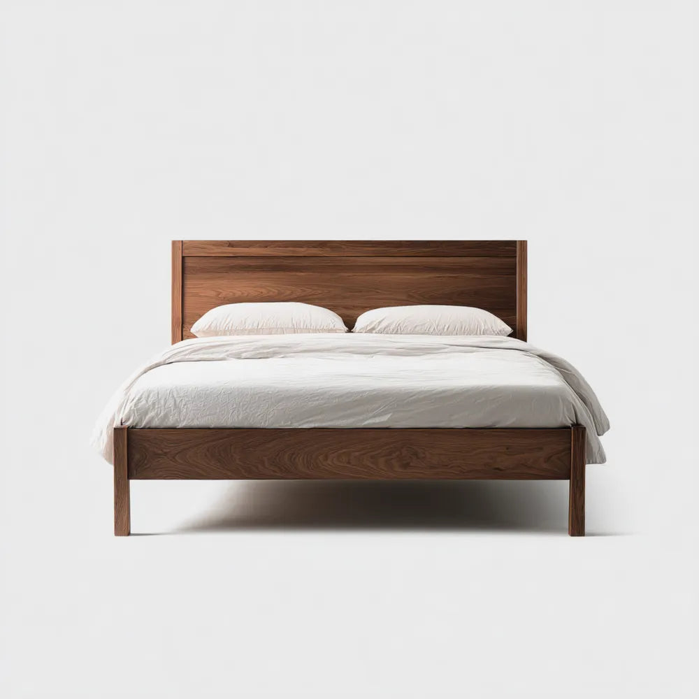Double Bed Solid Wood Frame 200x140x110 cm - Walnut Finish - Contemporary Design