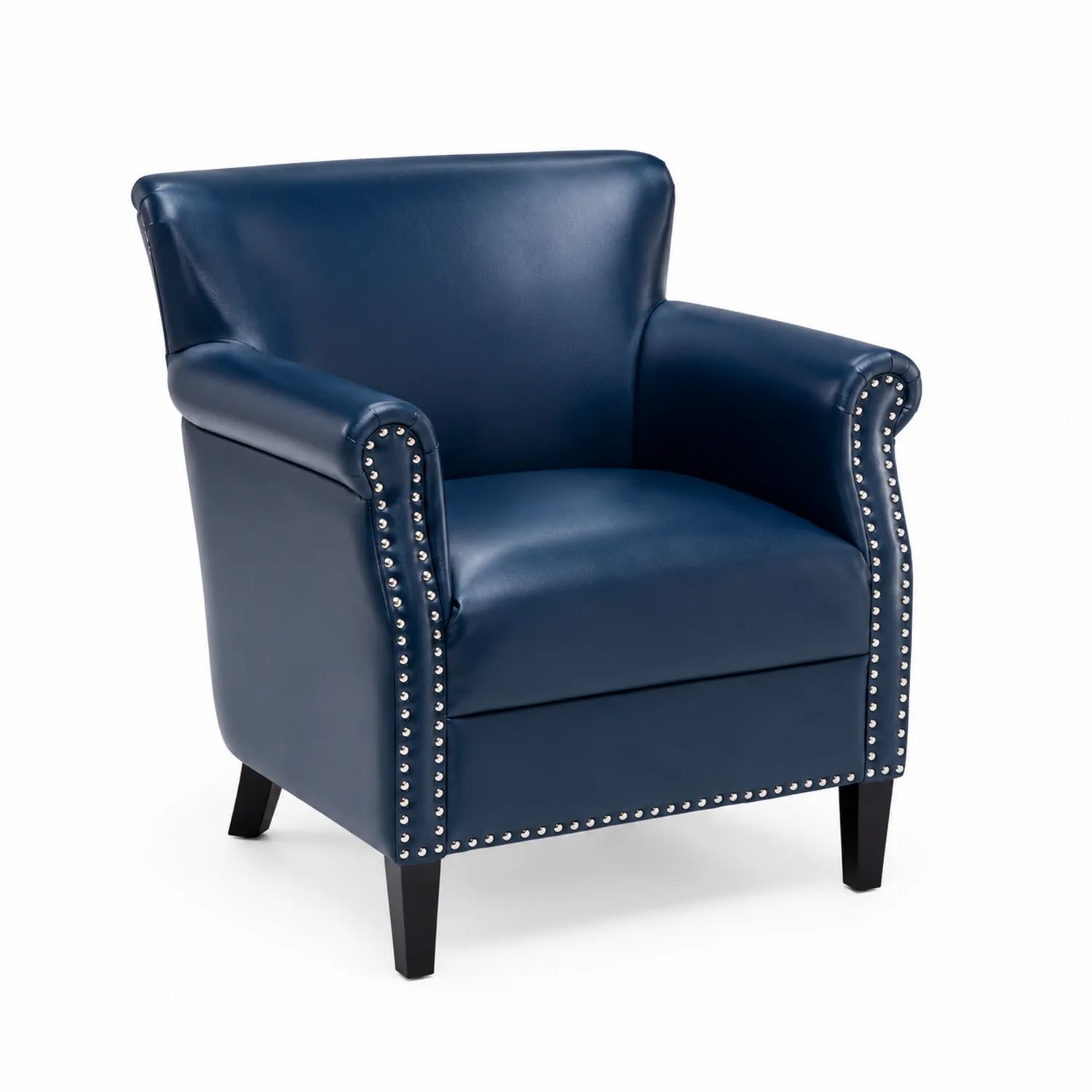 Poltrona in Pelle Blu con Borchie 80x70x80 cm