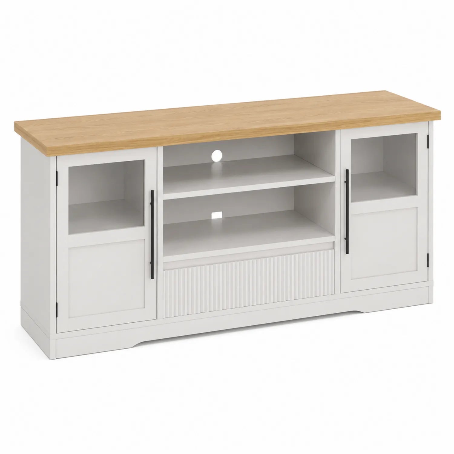 Mobile TV in legno di pino e MDF bianco con ripiano in rovere 120x40x60 cm