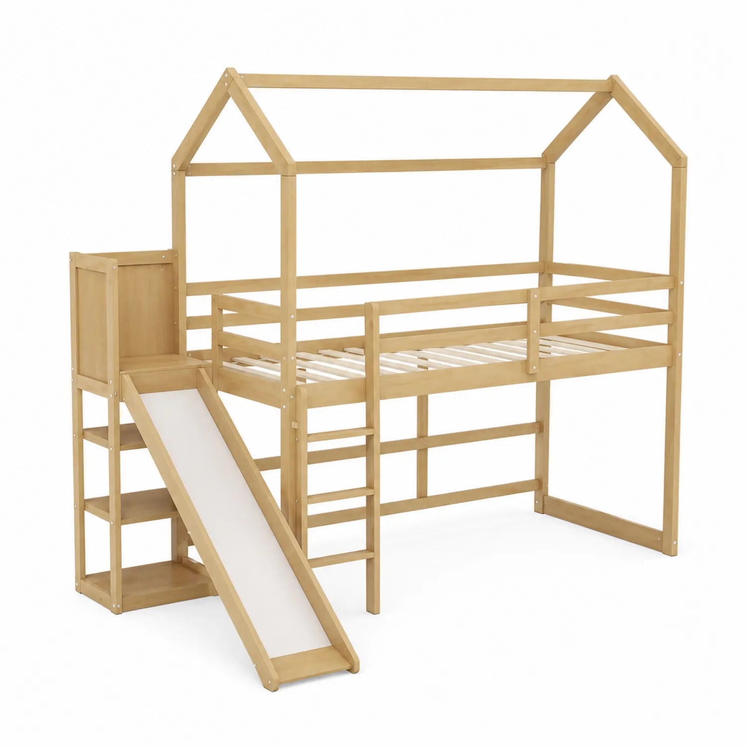 Letto a Castello per Bambini in Legno con Scivolo