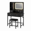 Toeletta con Specchio a LED in Legno e Metallo Nero
